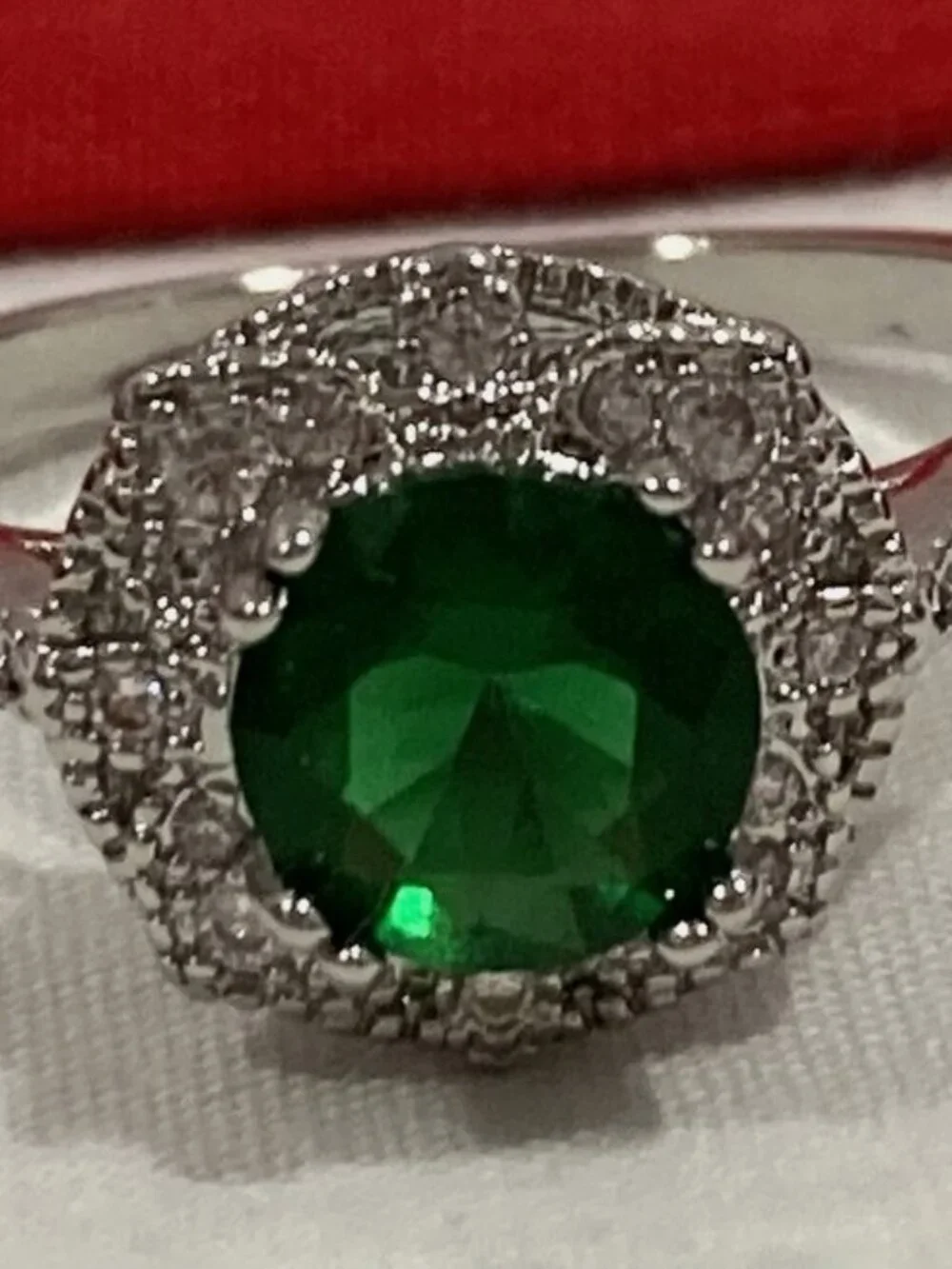 S925 Sterling Silver  Green CZ  Halo Cocktail Band Ring